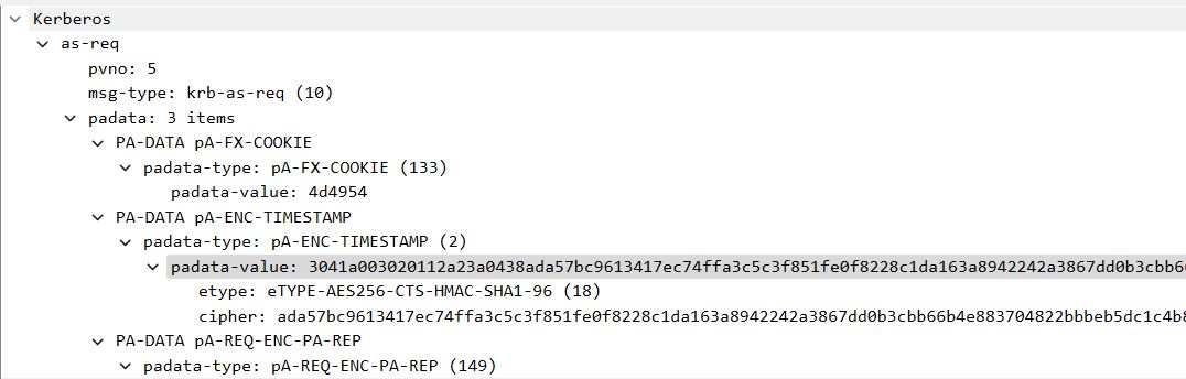 Image of AS-REQ packet values